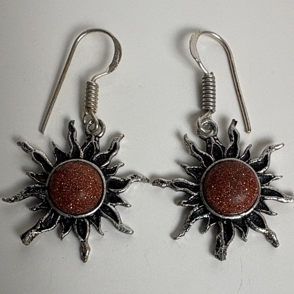 Sunburst Silver and Red Earrings